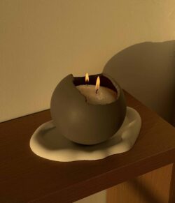 נר כדור מבטון + פניני שעווה