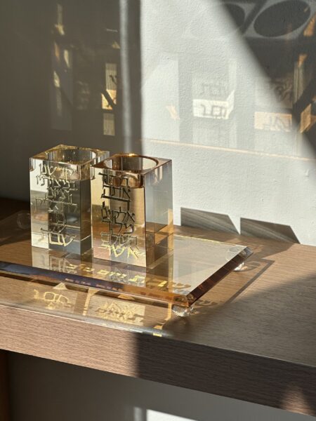 זוג פמוטים + מגש מהודר - רוז גולד