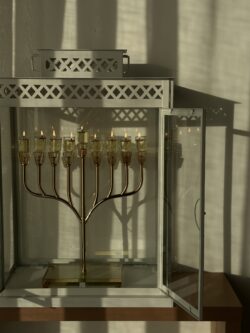 ⁦חנוכיה מהודרת דגם ספיר מקריסטל - רוז גולד⁩ – תמונה ⁦5⁩