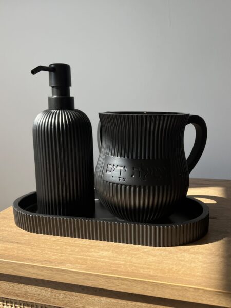 סט נטלה וסבוניה - פסים שחור