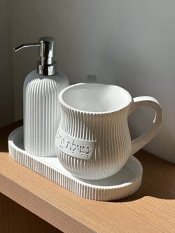 סט נטלה וסבוניה - פסים לבן – תמונה 3