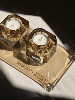 מגש וזוג פמוטים גוון רוז גולד