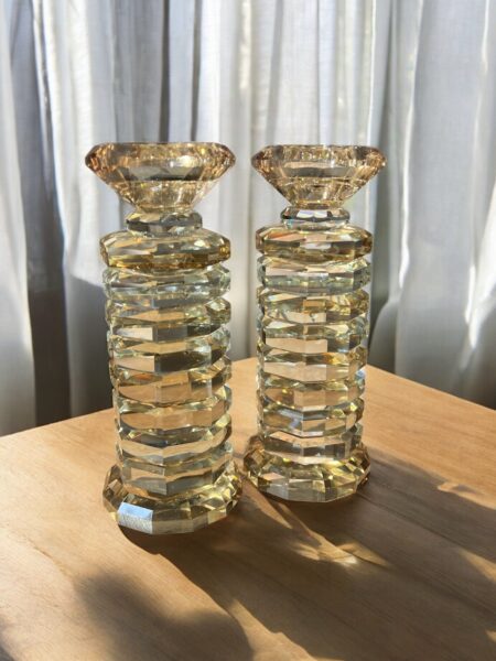 זוג פמוטי קריסטל עגולים - רוז גולד